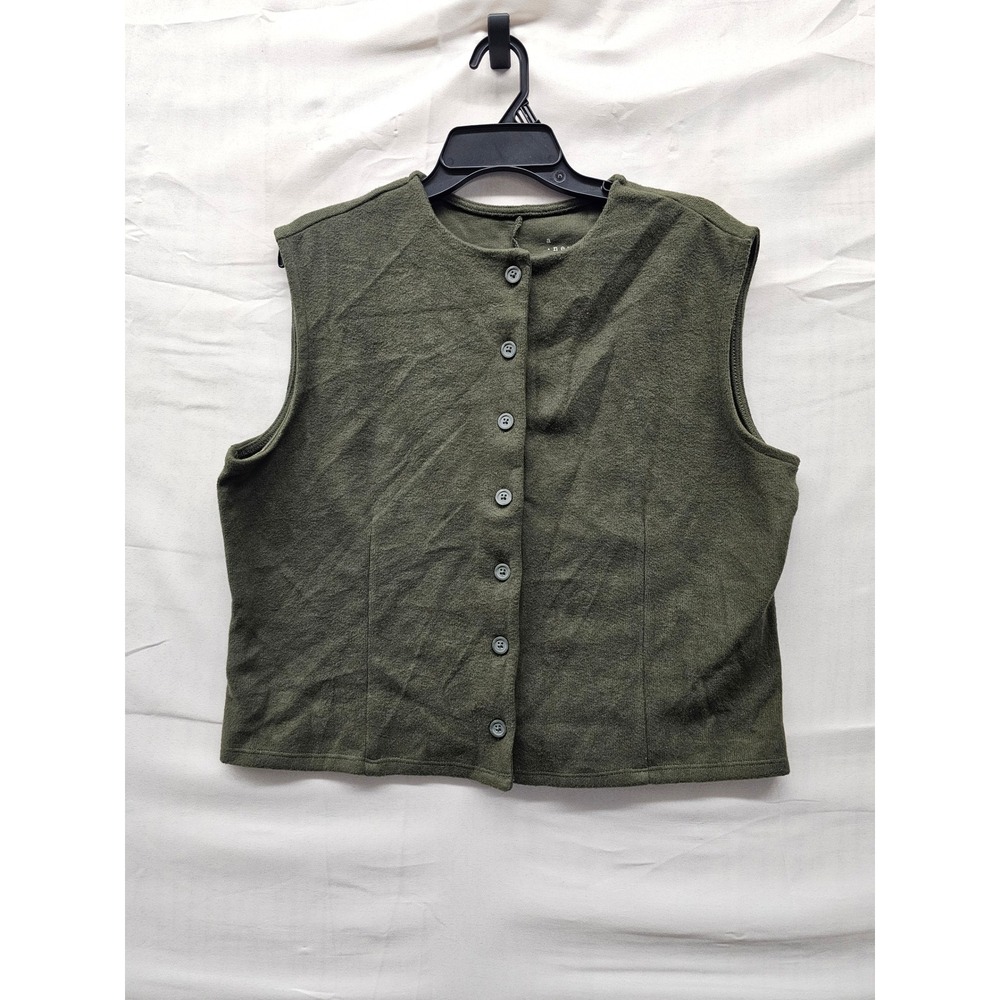 A New Day Womens Button Front Knit Vest Green Cotton Blend Casual Size XL